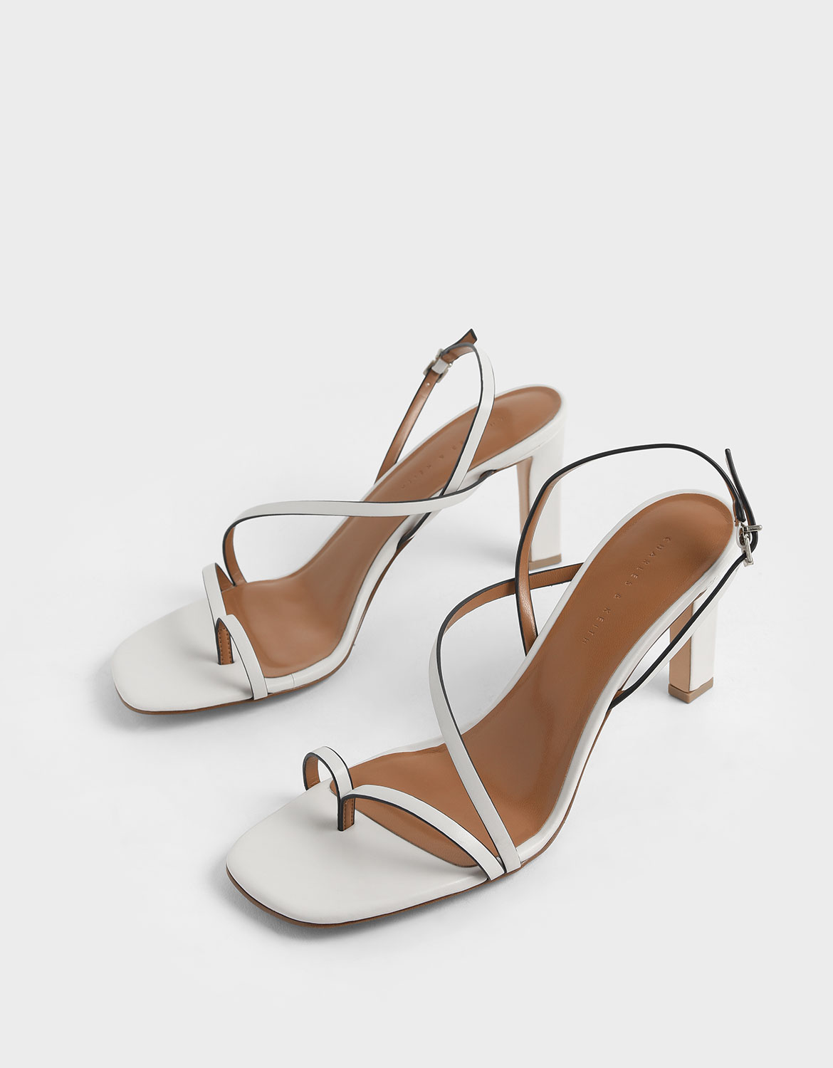 Women’s asymmetric strap open toe sandals in white