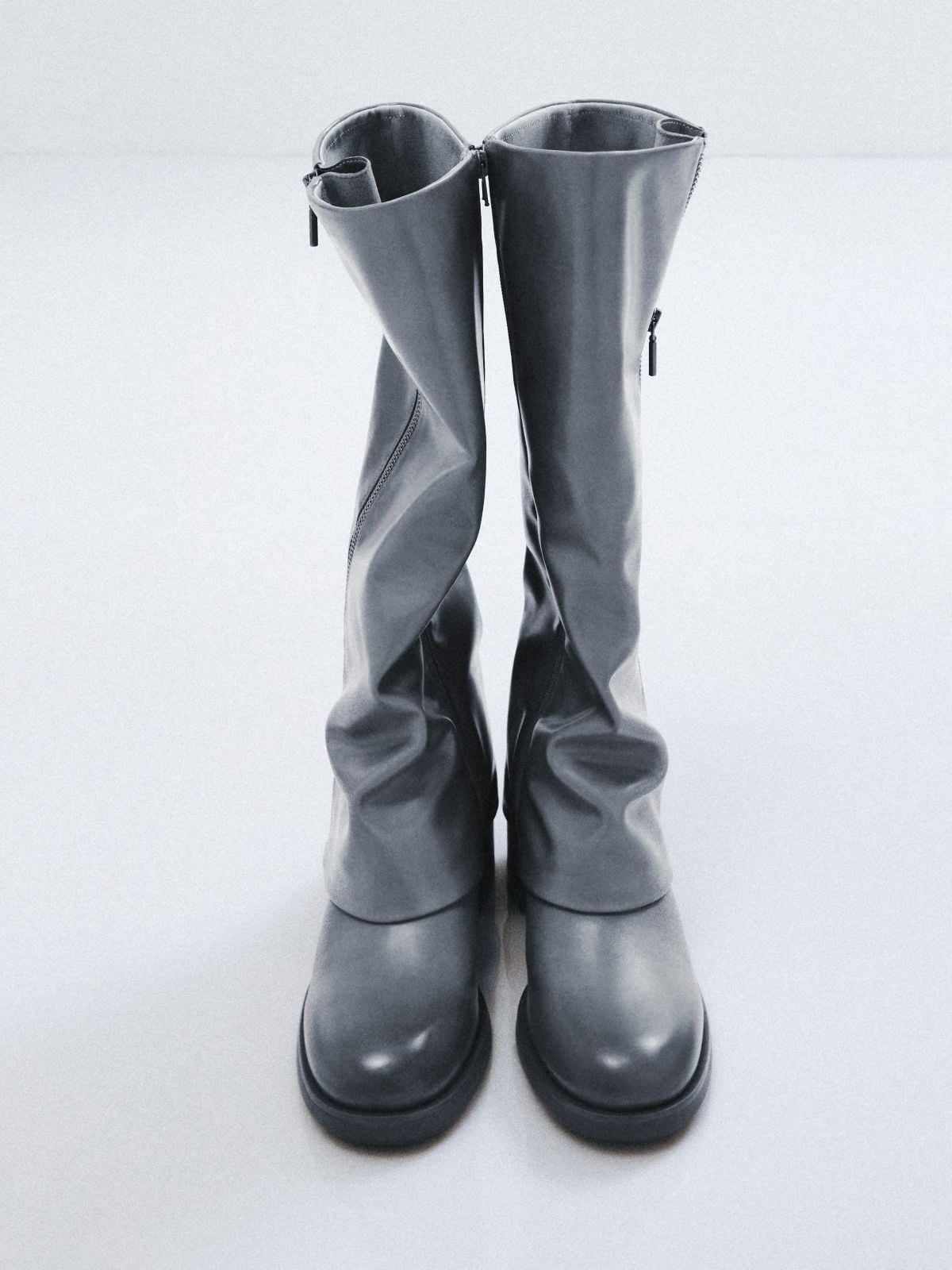 Light Grey Louise Burnished Knee-High Boots - CHARLES & KEITH