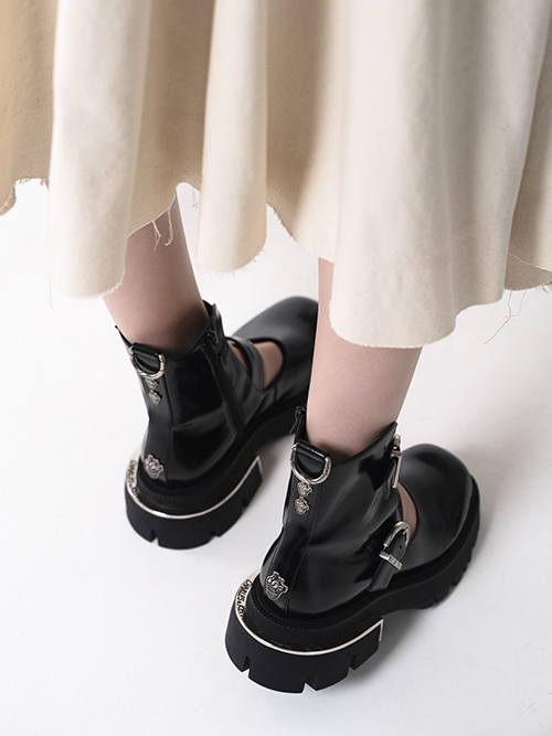 Illustrated Heart Charm Ankle Boots, Black