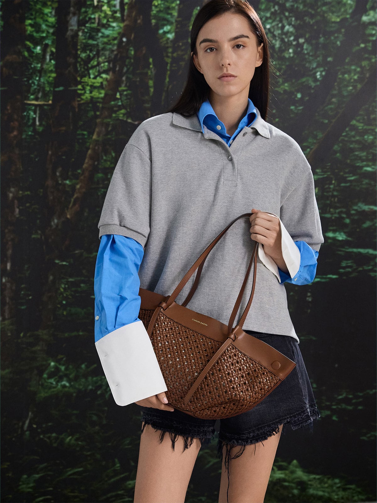 Chocolate Calla Woven Tote Bag - CHARLES & KEITH