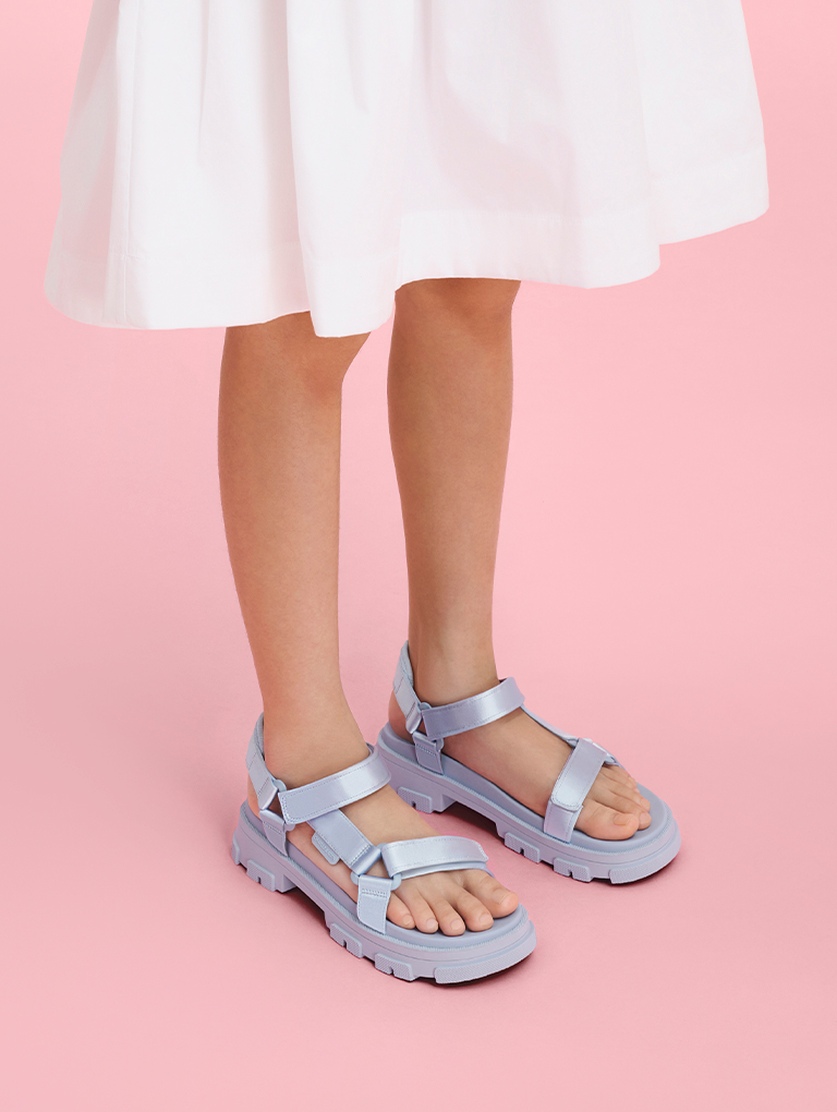 Girls' Satin Sports Sandals in blue - CHARLES & KEITH