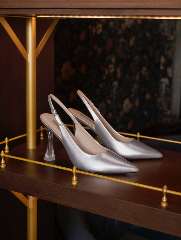Women’s clear sculptural heel slingback pumps in silver - CHARLES & KEITH