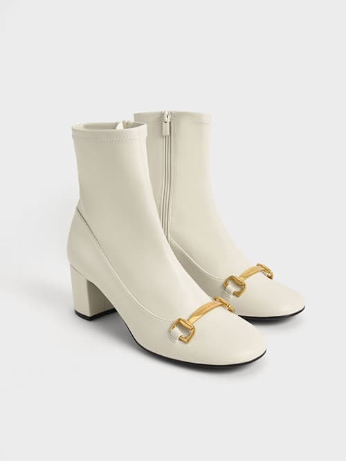 Metallic Accent Ankle Boots, Chalk