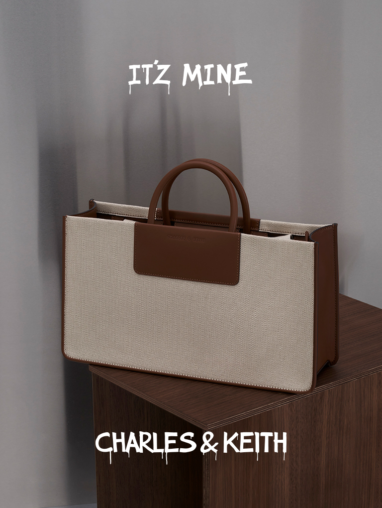 Women’s Astra Canvas Tote Bag, Astra Tote Bag Charm and Mini Astra Canvas Tote Bag, all in chocolate - CHARLES & KEITH