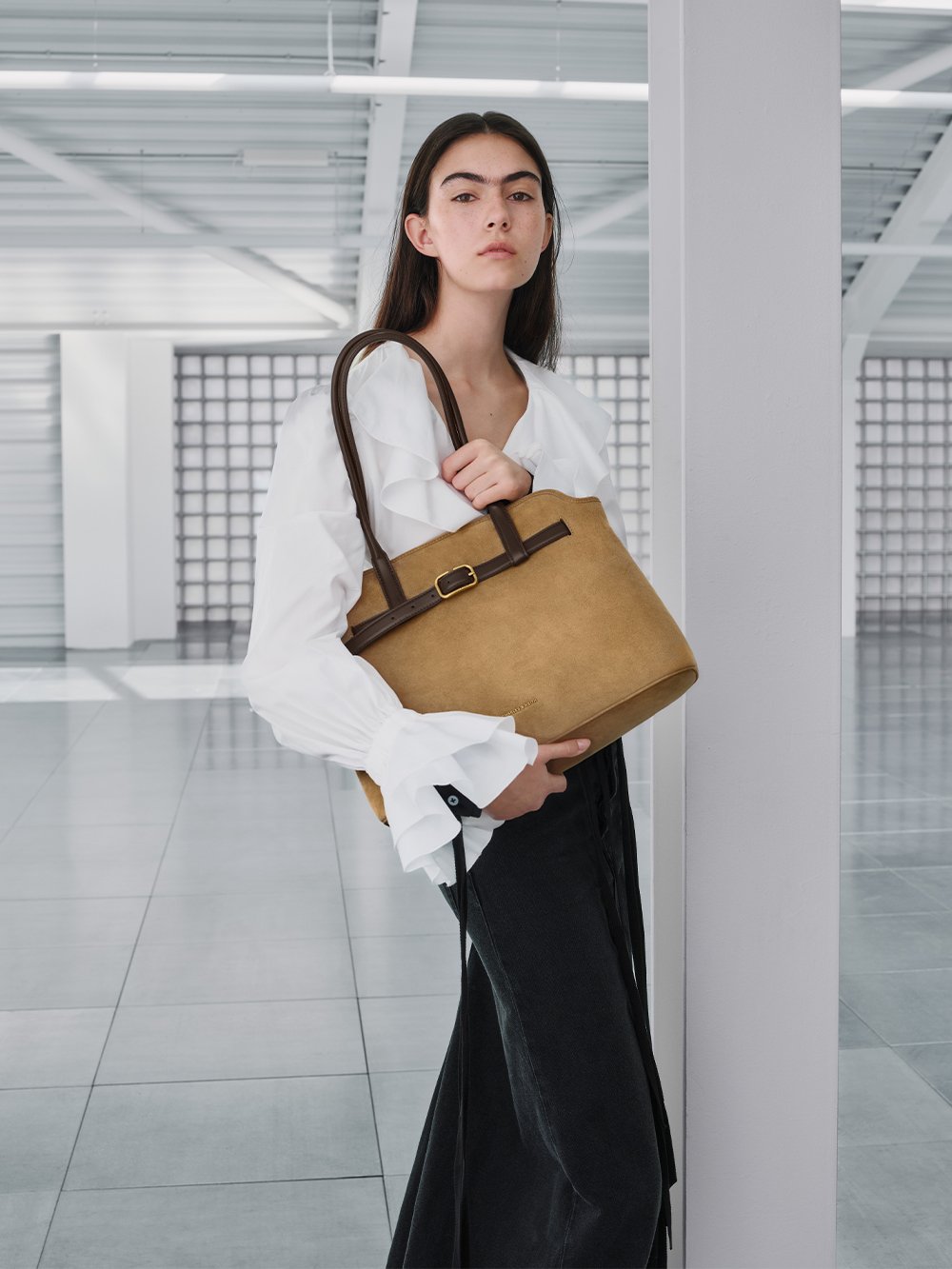 Zesty Green Textured Elongated Shoulder Bag - CHARLES & KEITH