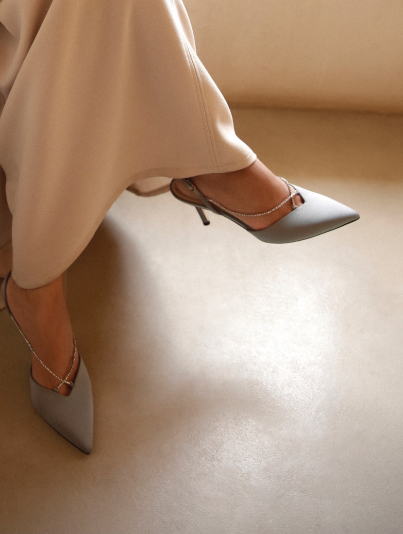 Women’s crystal-embellished slingback pumps in light blue - CHARLES & KEITH