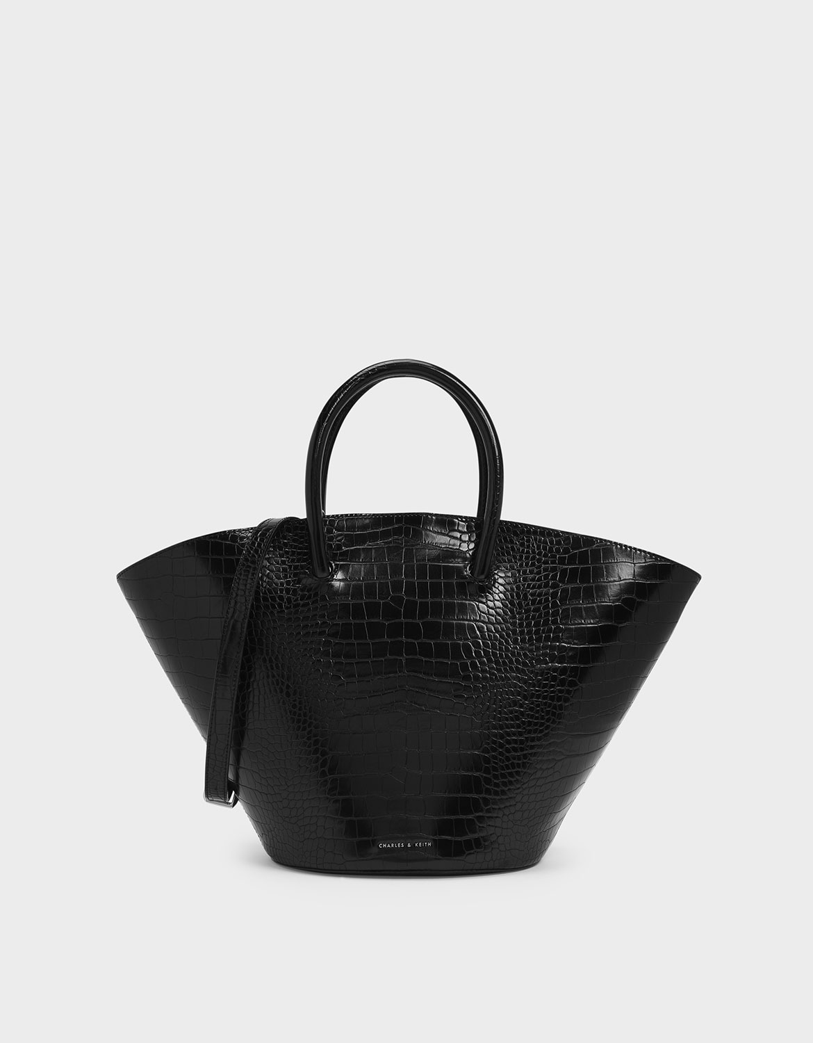 Women's Croc-Effect Large Trapeze Tote in black - CHARLES & KEITH