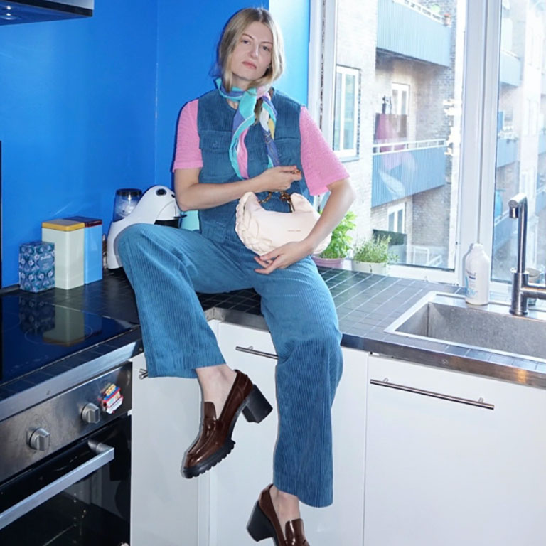 Women’s chain handle braided hobo bag in cream and penny loafer pumps, as seen on Anne Johannsen - CHARLES & KEITH