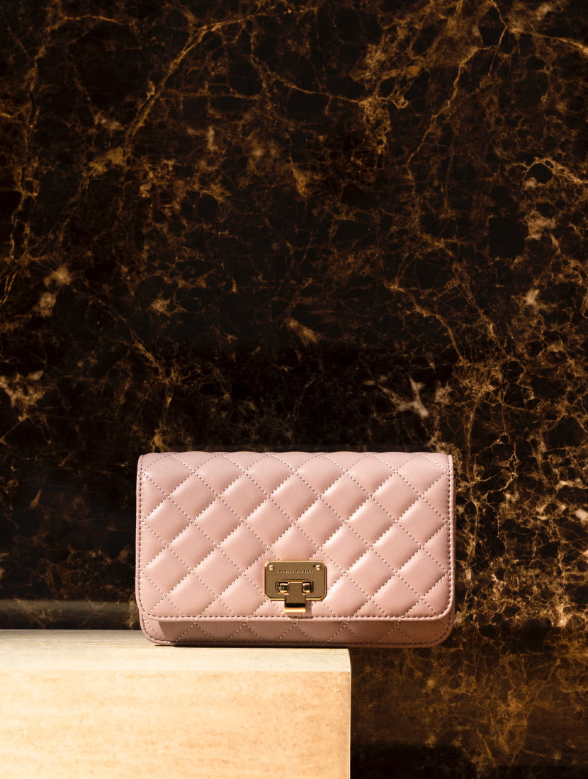 Women’s metallic push-lock quilted clutch in lilac - CHARLES & KEITH