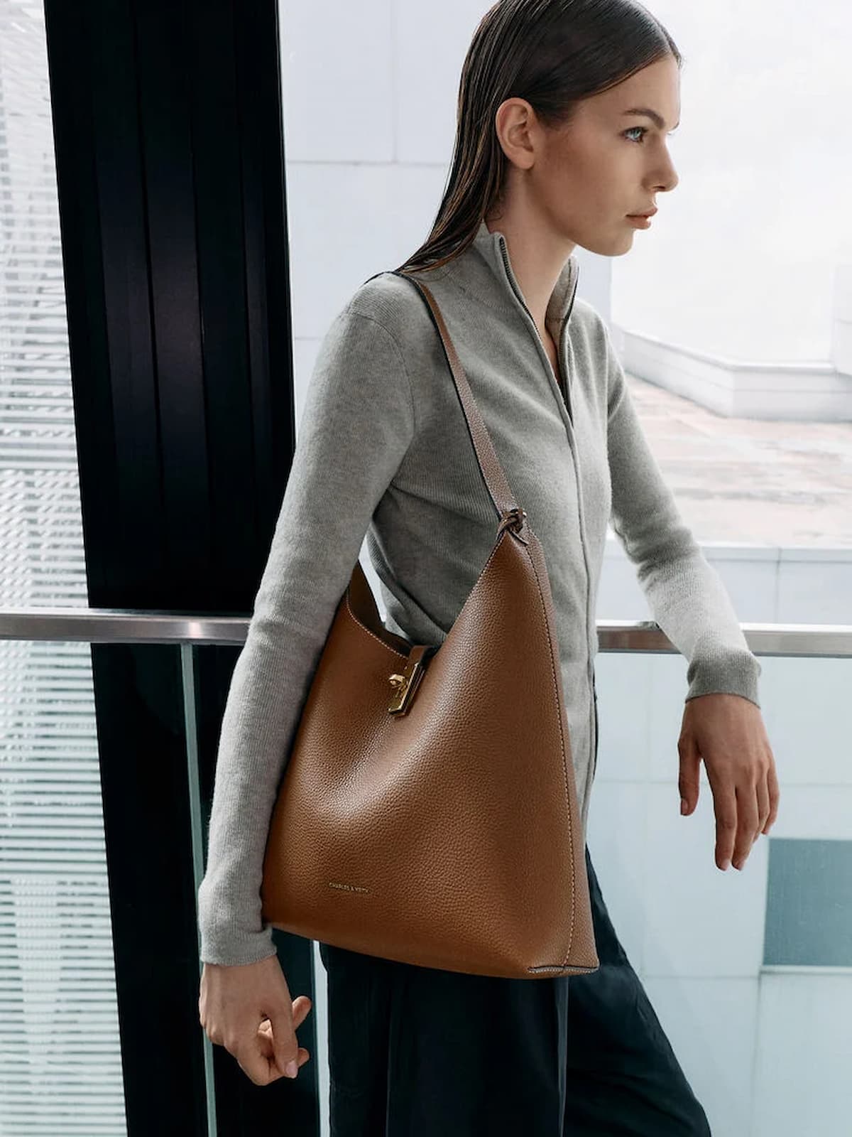Black Large Ginevra Tote Bag - CHARLES & KEITH