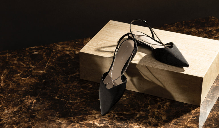 Women’s satin gem embellished slingback flats (close up) - CHARLES & KEITH