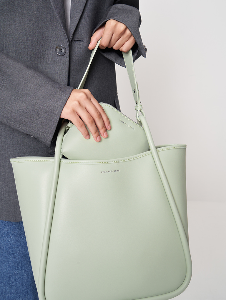 Women’s tubular slouchy tote bag in mint green – CHARLES & KEITH