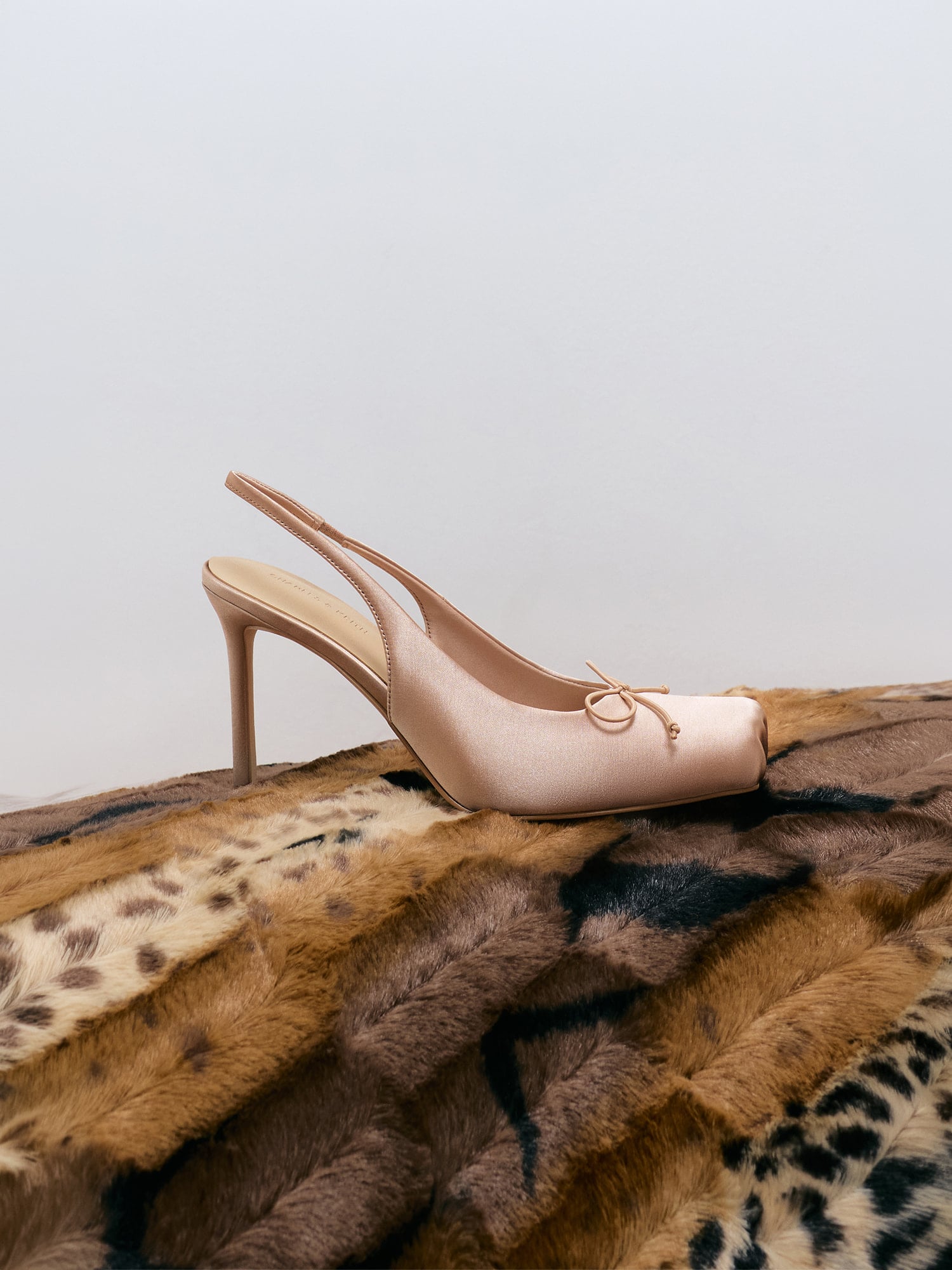 Nude Satin Ruched Stiletto Slingback Pumps -  CHARLES & KEITH