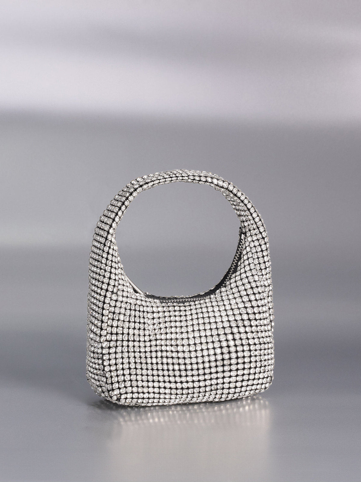 Silver Crystal-Embellished Hobo Bag - CHARLES & KEITH