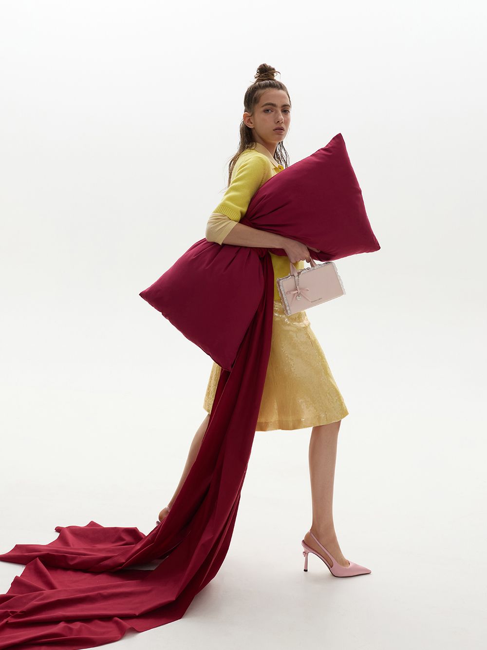 Women’s Raina satin lace-trim bow-heart tote bag and Brantley recycled polyester bow pointed-toe slingback pumps - CHARLES & KEITH