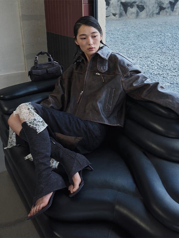 Rachel Denim Multi-Pocket Bowling Bag, Aether Denim Thong Boots - CHARLES & KEITH