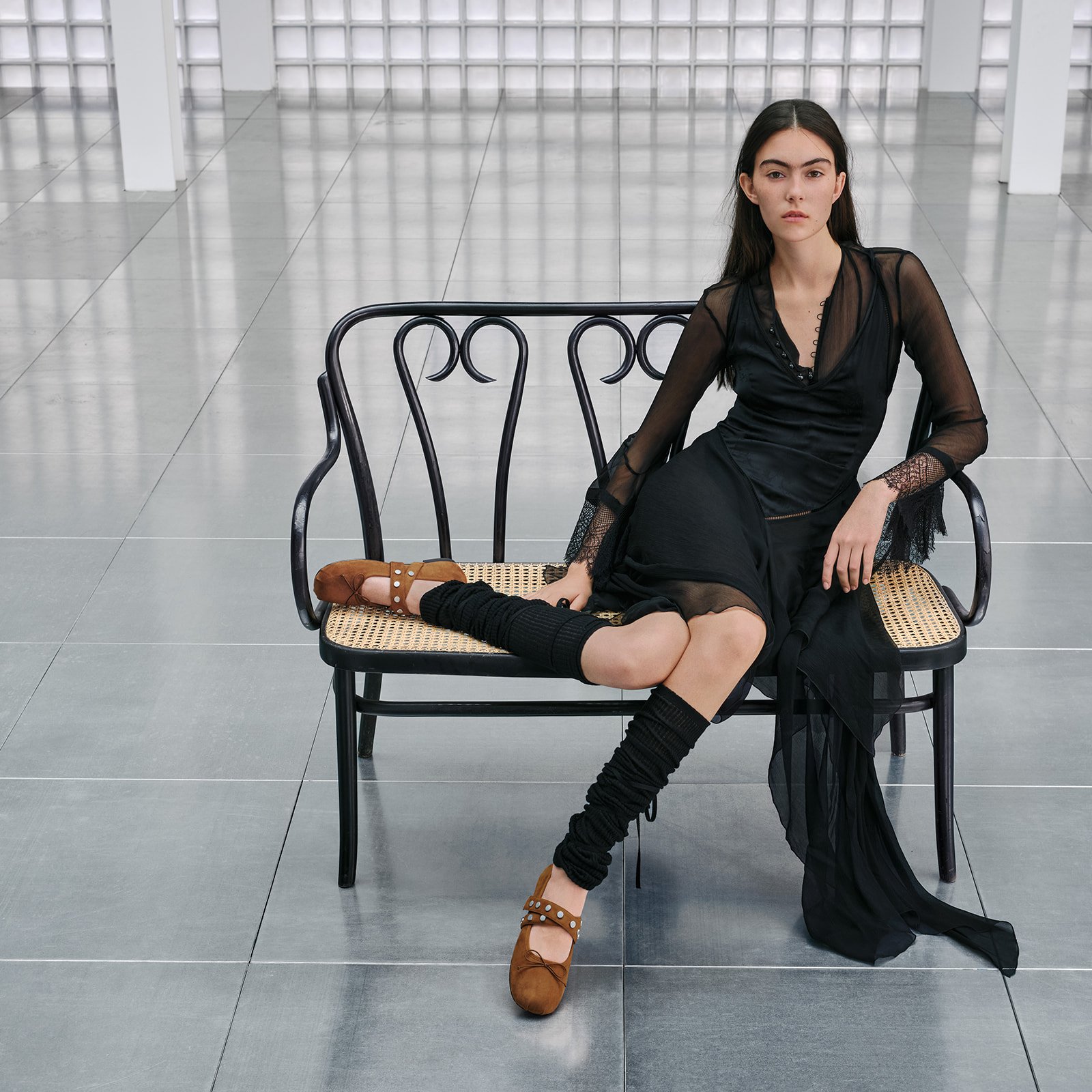Black Gael Studded Crossover-Strap Bow Mary Janes - CHARLES & KEITH