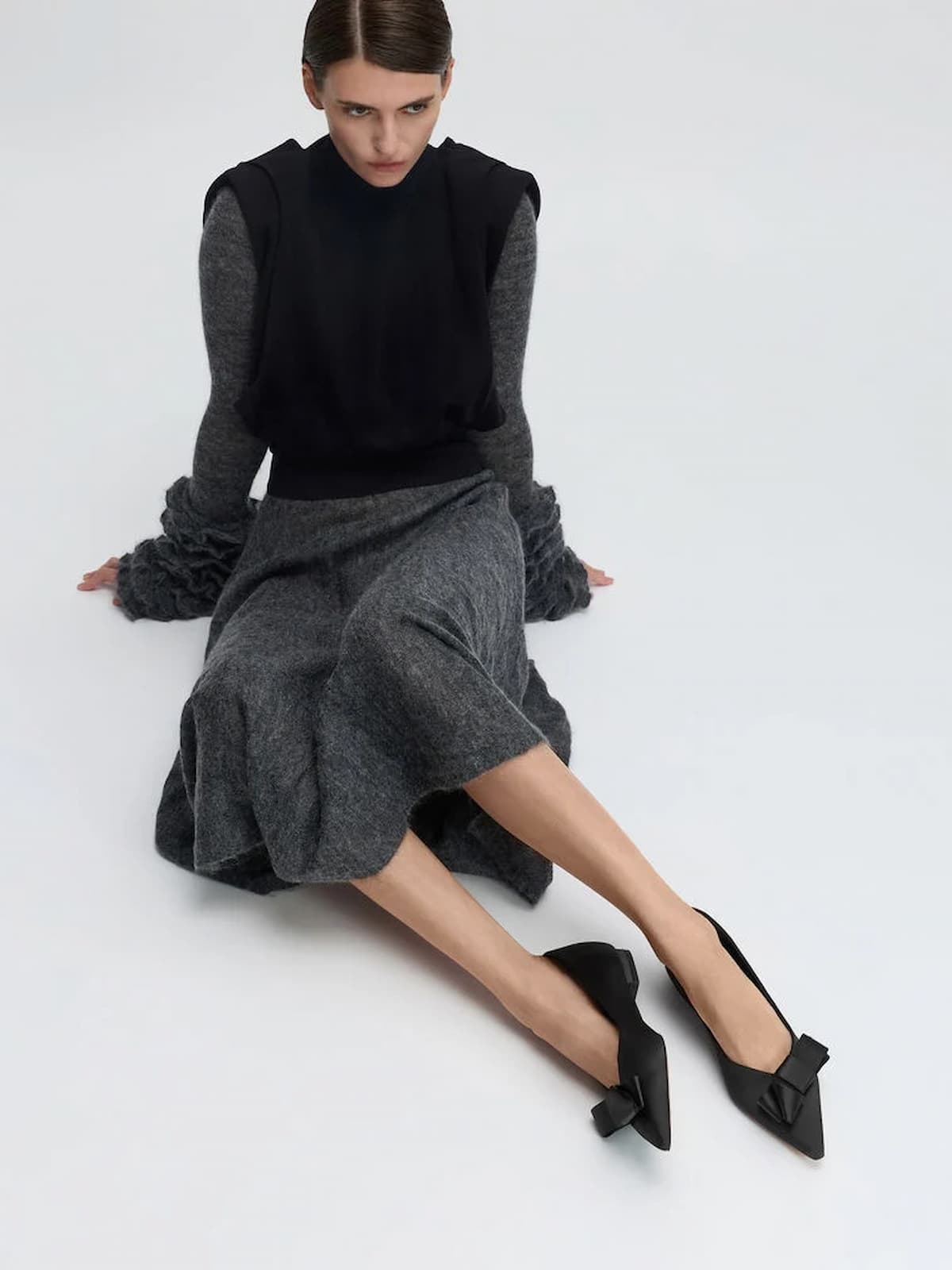 Pleated-Bow Pointed Ballet Flats - CHARLES & KEITH