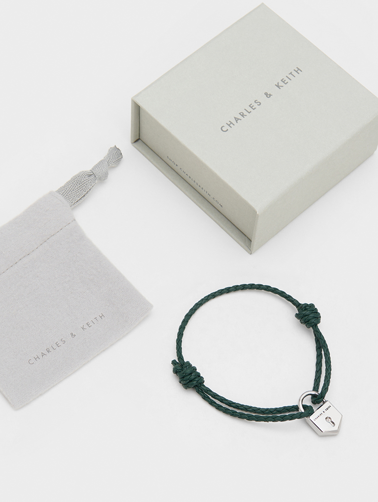 Women’s lock motif leather bracelet in green - CHARLES & KEITH