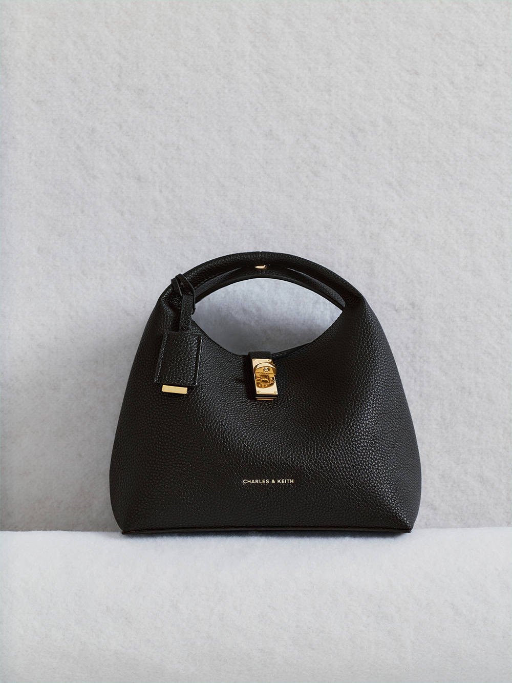 Black Chance Recycled Leather Turn-Lock Bucket Bag - CHARLES & KEITH