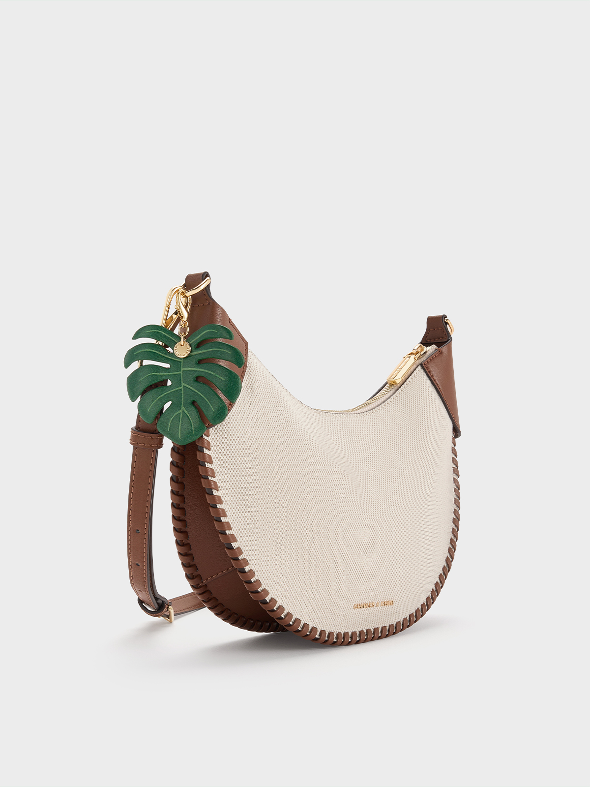 Blume Canvas Braided Curved Hobo Bag - Taupe Canvas - CHARLES & KEITH