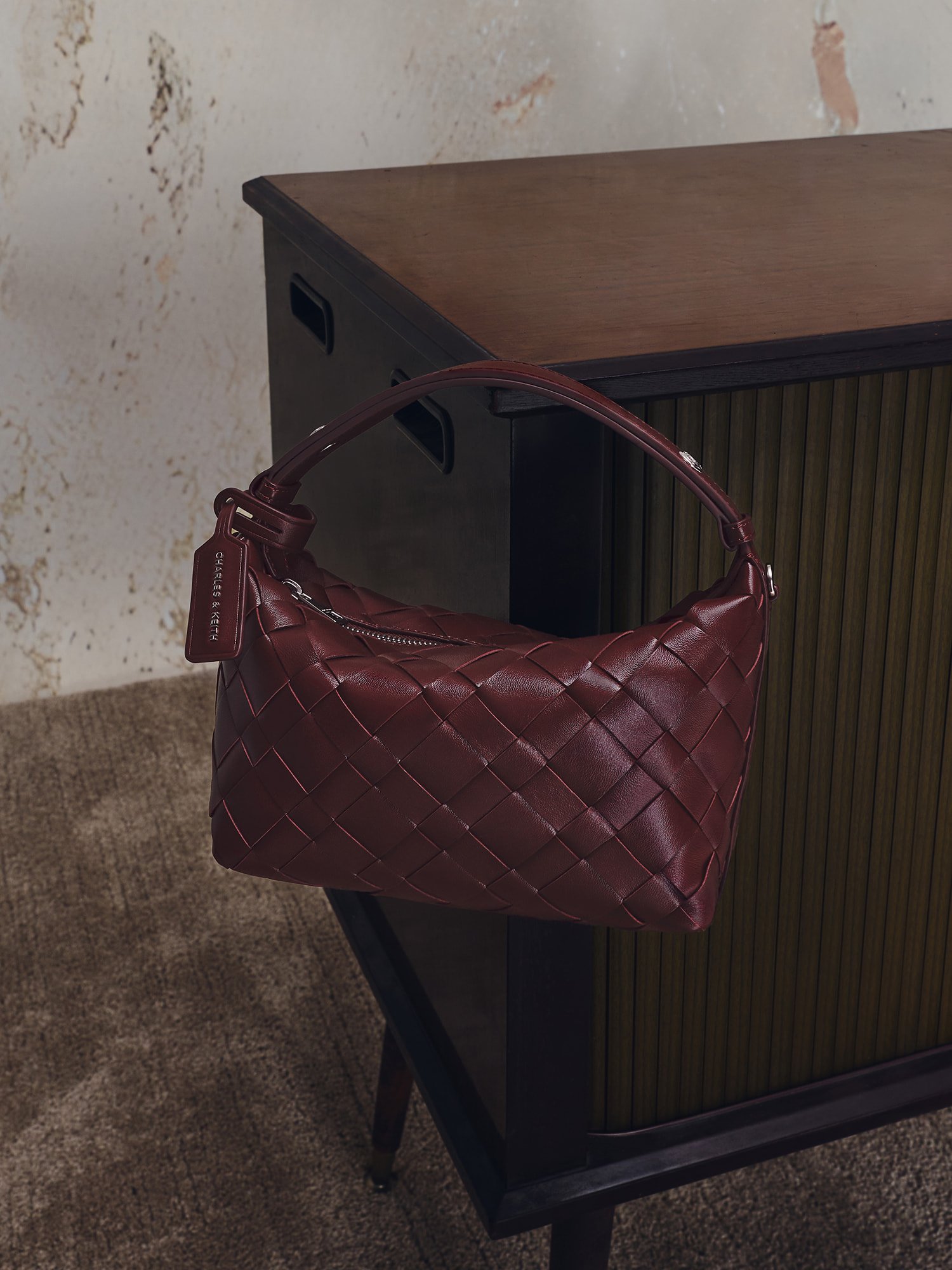 Wineberry Red Ivette Woven Shoulder Bag - CHARLES & KEITH