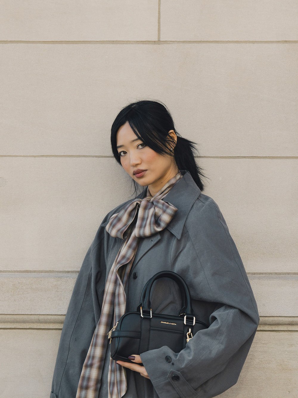 Scottie Bowling Bag and Metallic-Bar Pointed Slingback Pumps - CHARLES & KEITH