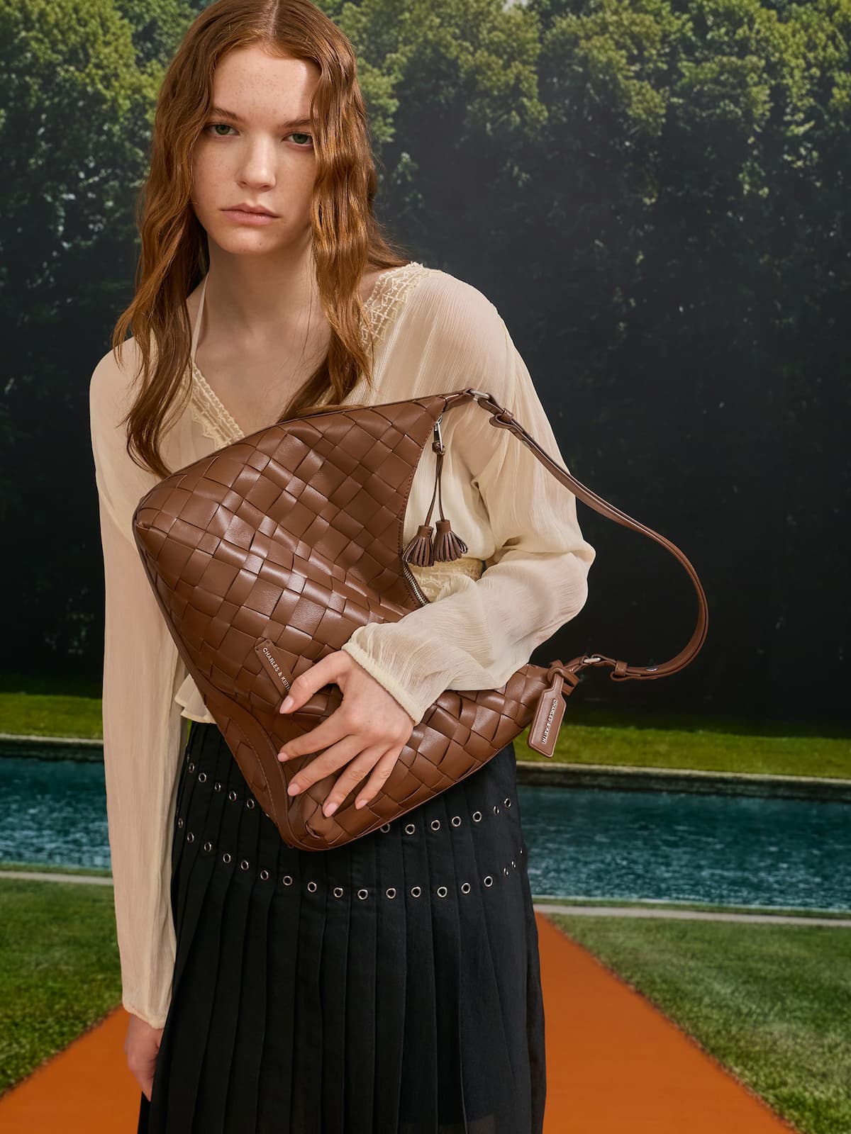 Ivette Woven Tassel Hobo Bag - Chocolate - CHARLES & KEITH
