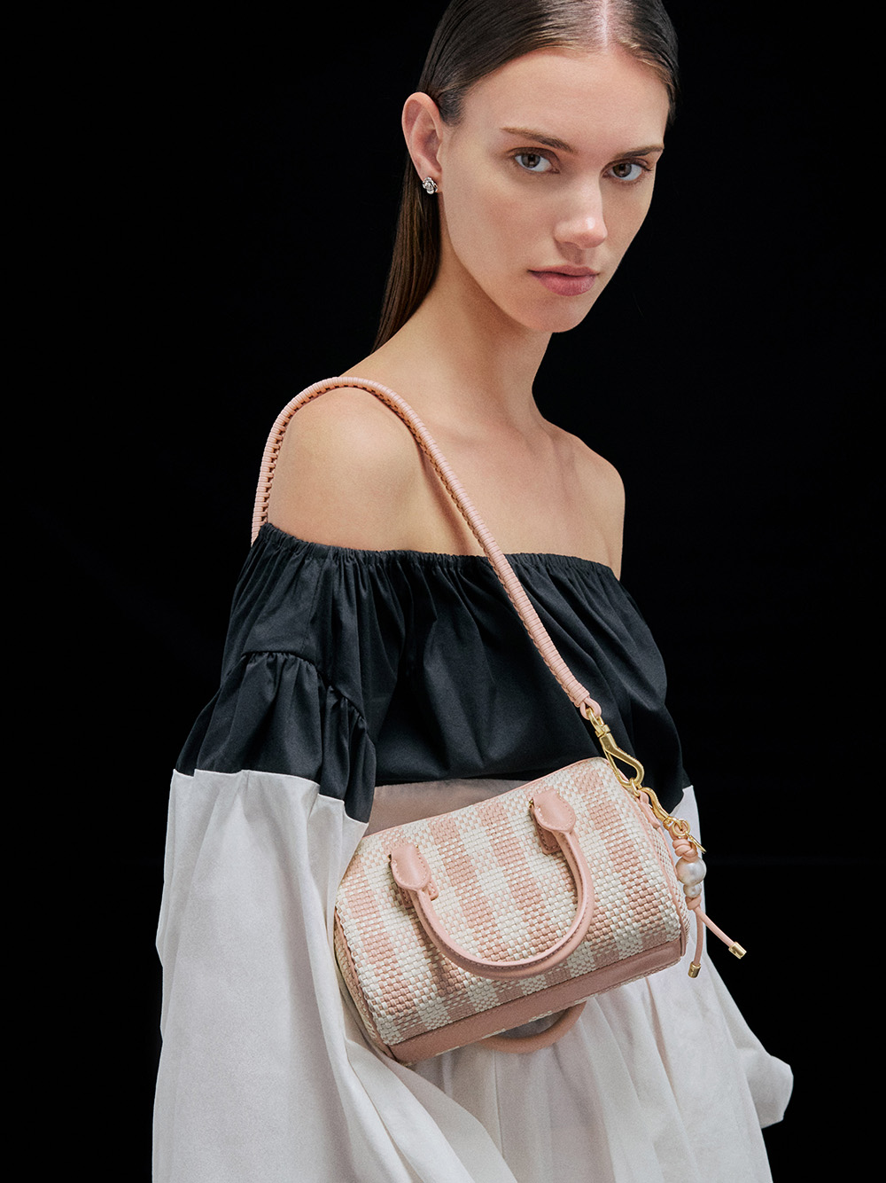 Alessia Checkered Pearl-Embellished Wallet on Chain in light pink - CHARLES & KEITH