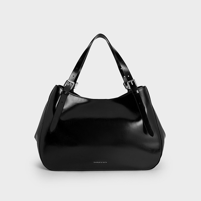 Women’s buckle-strap slouchy tote bag in noir - CHARLES & KEITH