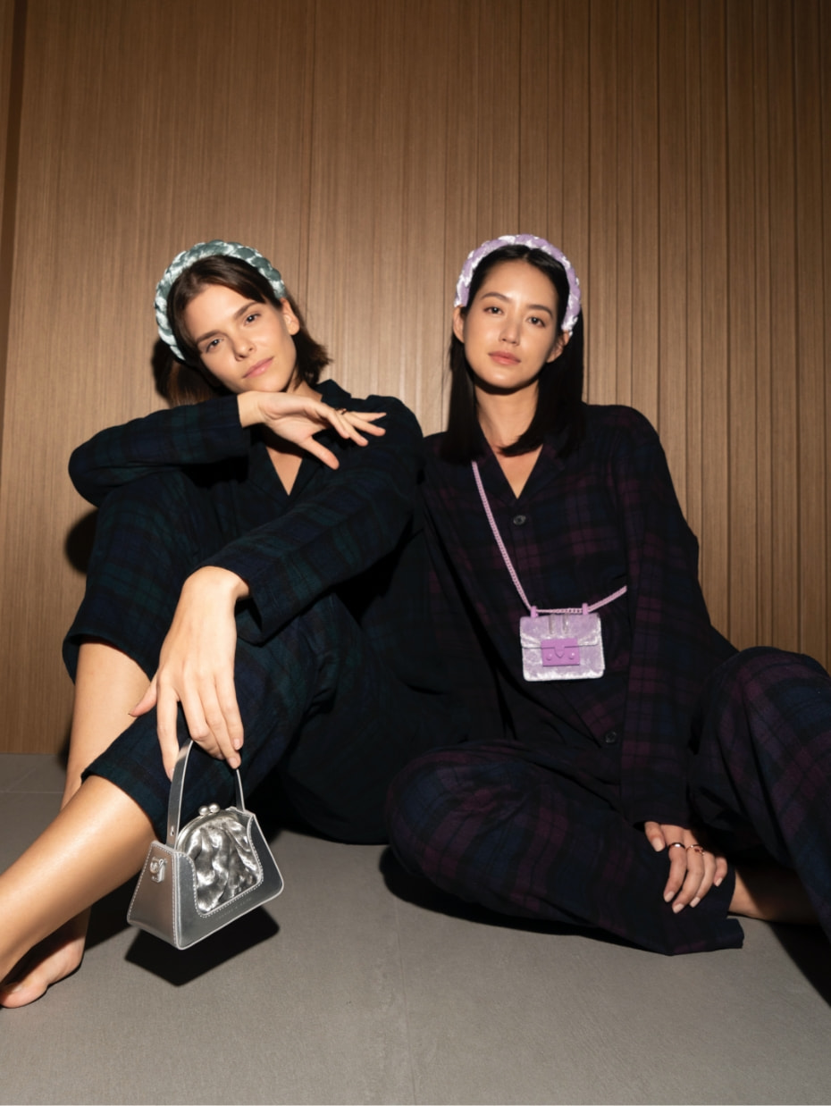 Women’s Amabella velvet ball-clasp pouch, Ildri velvet mini bag & lipstick case, and Estrello velvet braided hair band – CHARLES & KEITH
