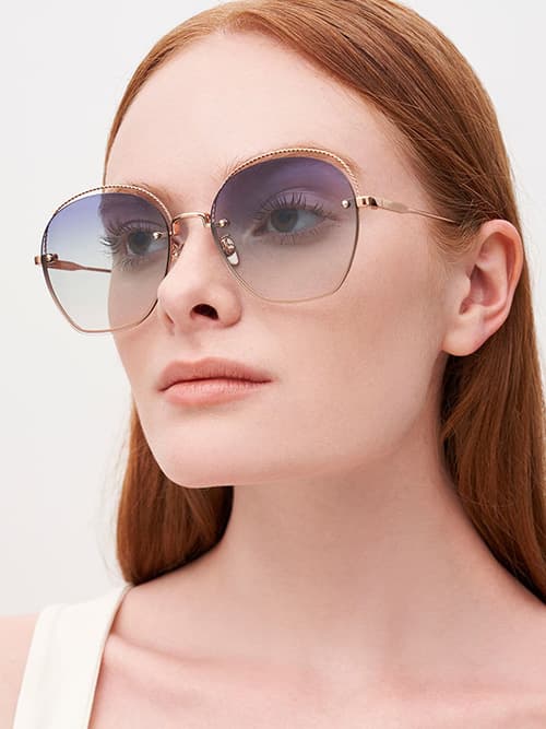 Multi-Tinted Cut-Out Butterfly Sunglasses, Rose Gold