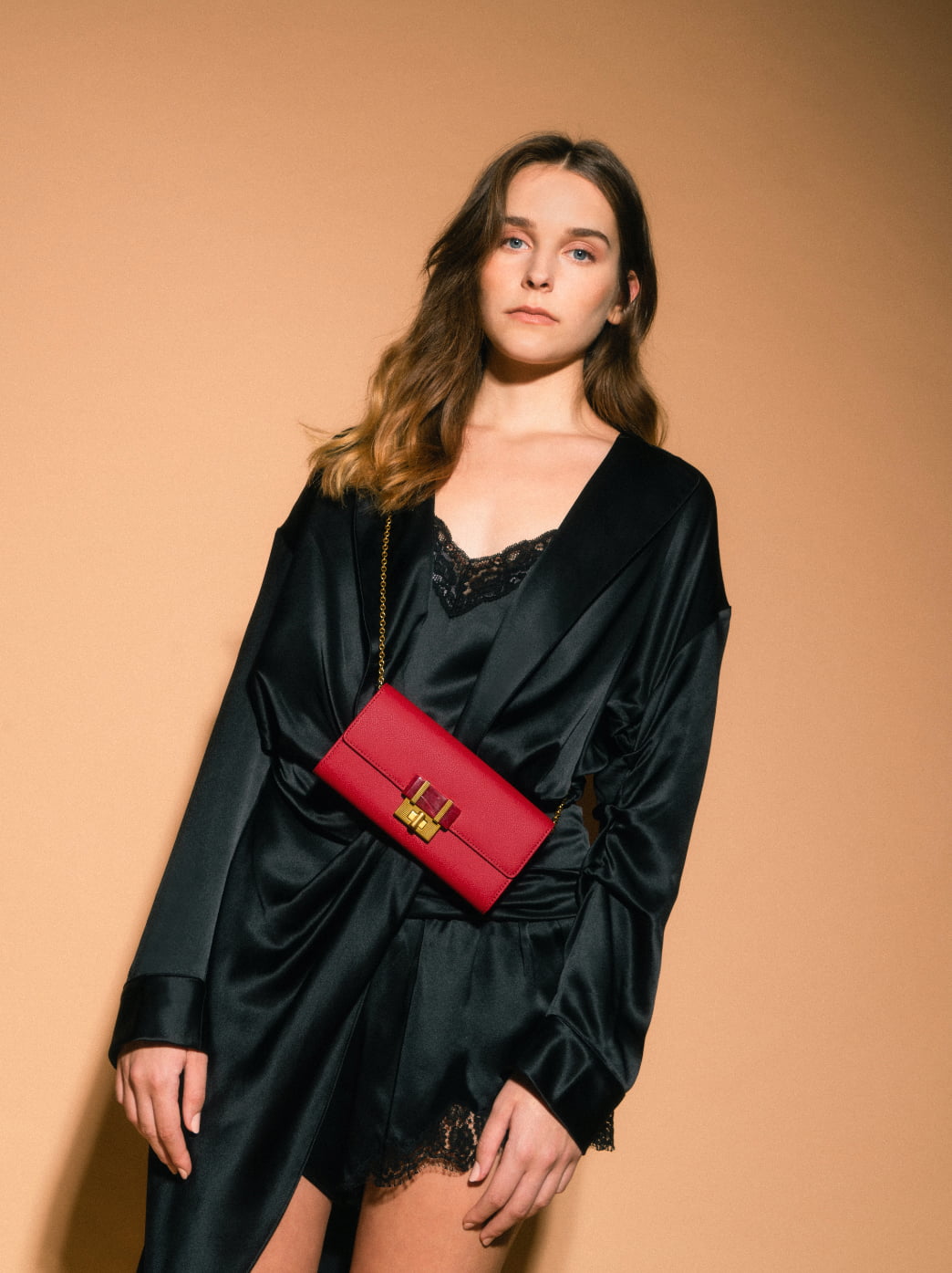 Women’s stone-embellished long wallet in red - CHARLES & KEITH