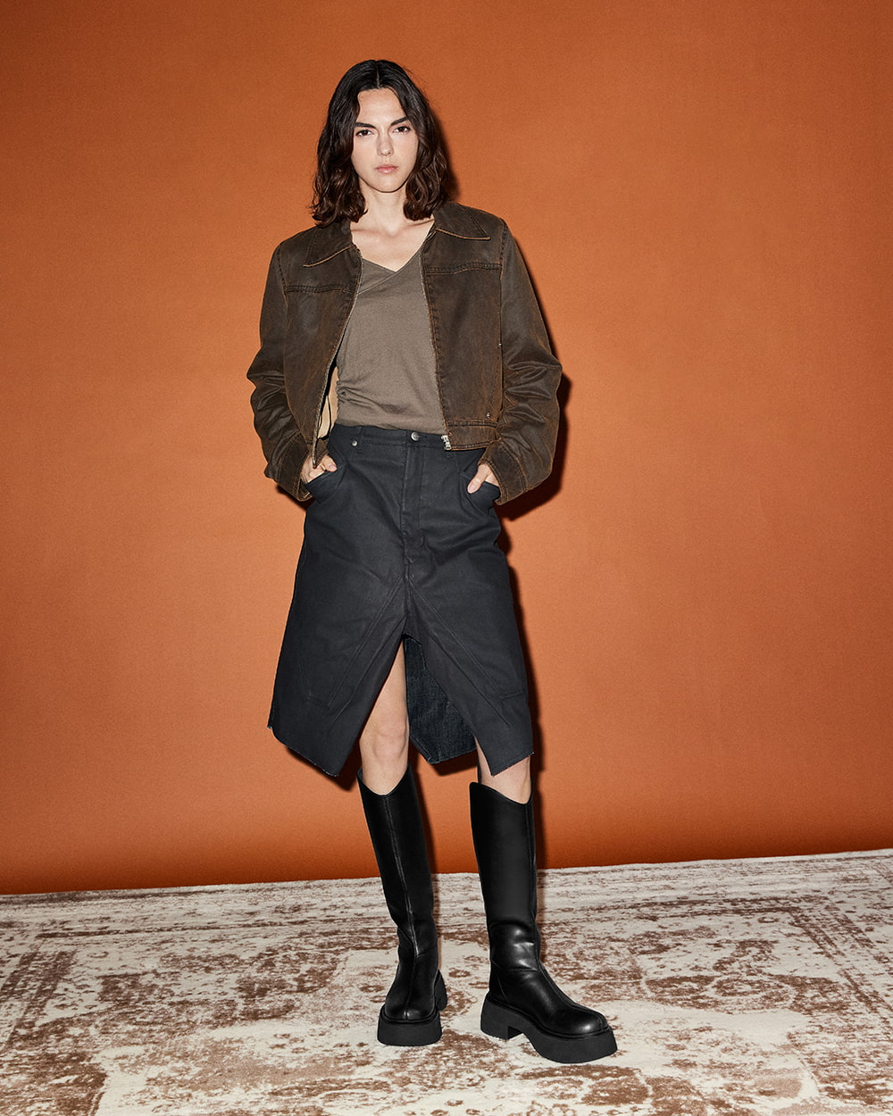 Women’s cowboy platform knee-high boots in black  - CHARLES & KEITH