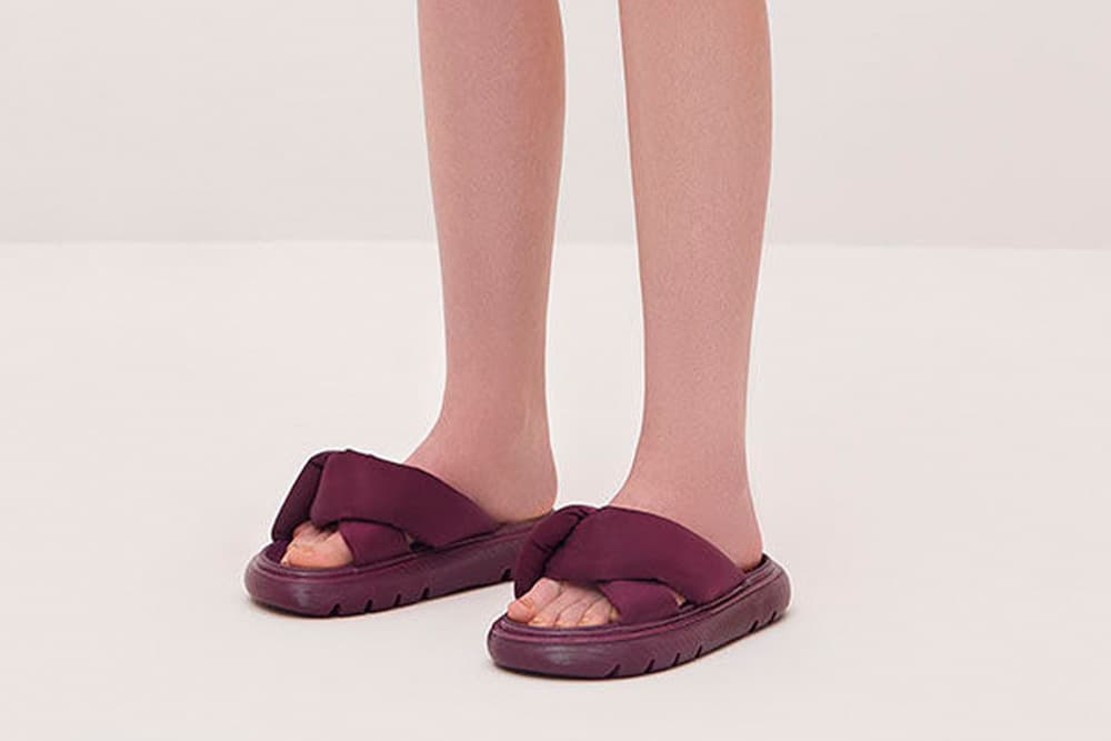 Odessa Nylon Round-Toe Slide Sandals, Purple