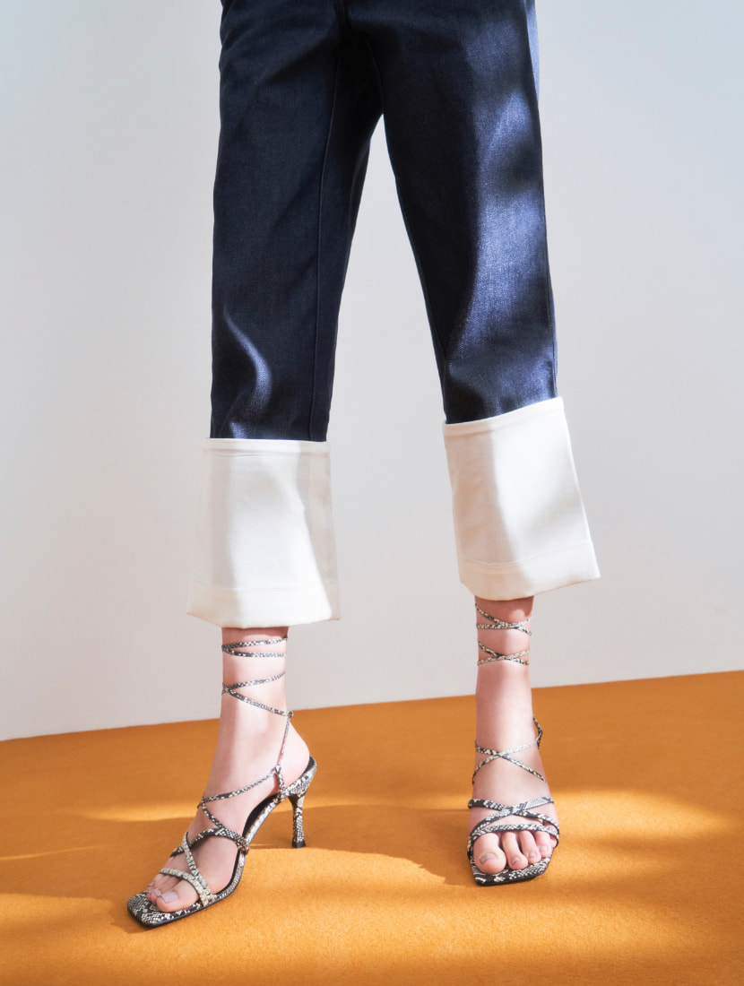 Women’s snake print tie-around strappy sandals (close up) - CHARLES & KEITH