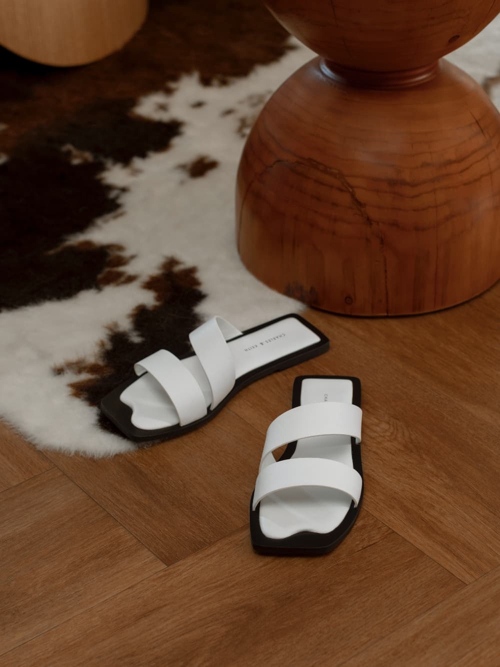 Women's white asymmetric strappy slide sandals - CHARLES & KEITH