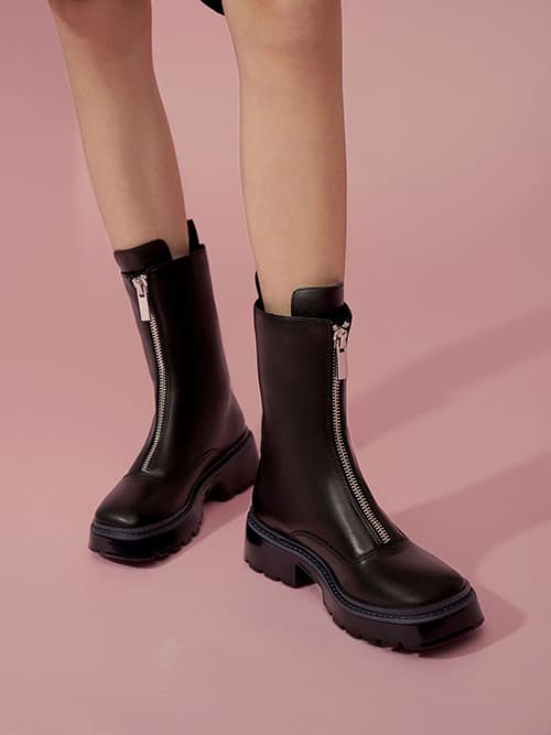 Billie Front-Zip Ankle Boots​, Black
