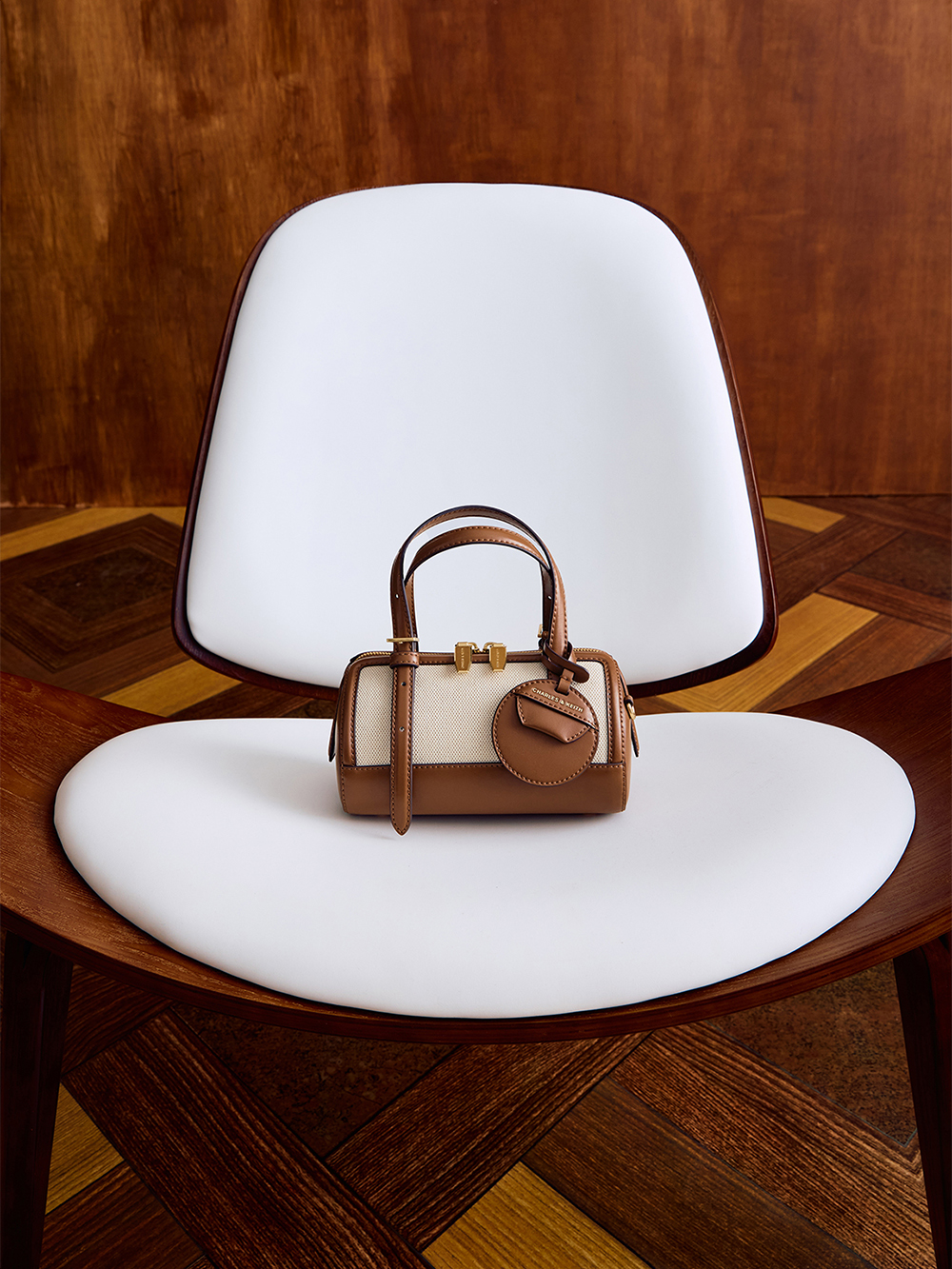 Chocolate Enola Canvas Two-Tone Bowling Bag - CHARLES & KEITH