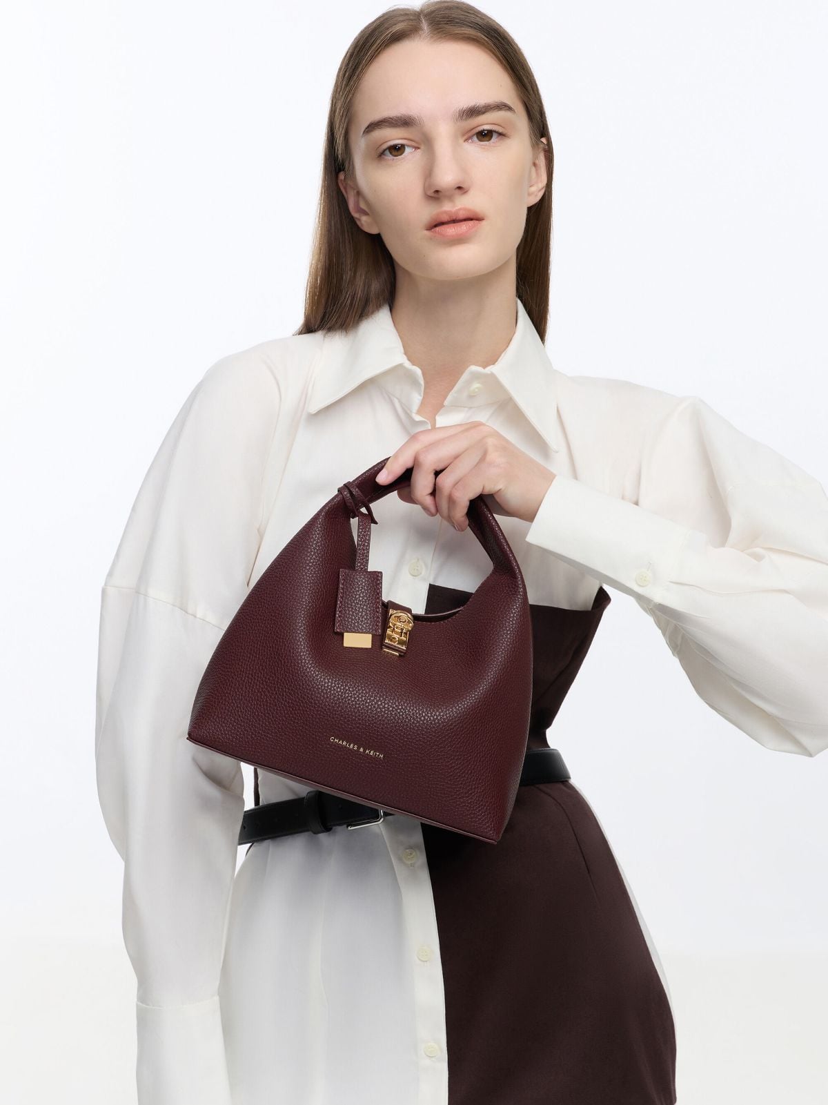 Sac seau Chance avec fermoir tournant - Rouge vin - CHARLES & KEITH