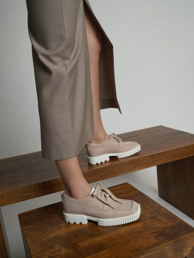 Women’s recycled polyester low-top sneakers in beige and recycled cotton low-top sneakers in cream - CHARLES & KEITH