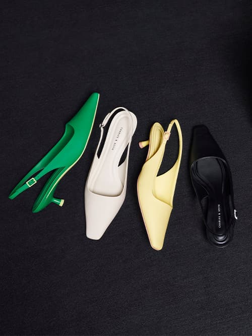 Zapatos de Tacón Destalonados Vita con Punta Cuadrada, blanco, amarillo, verde, negro