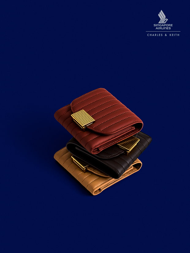 CHARLES & KEITH x Singapore Airlines: Brielle Upcycled Leather Wallet in camel, brown and brick  - CHARLES & KEITH