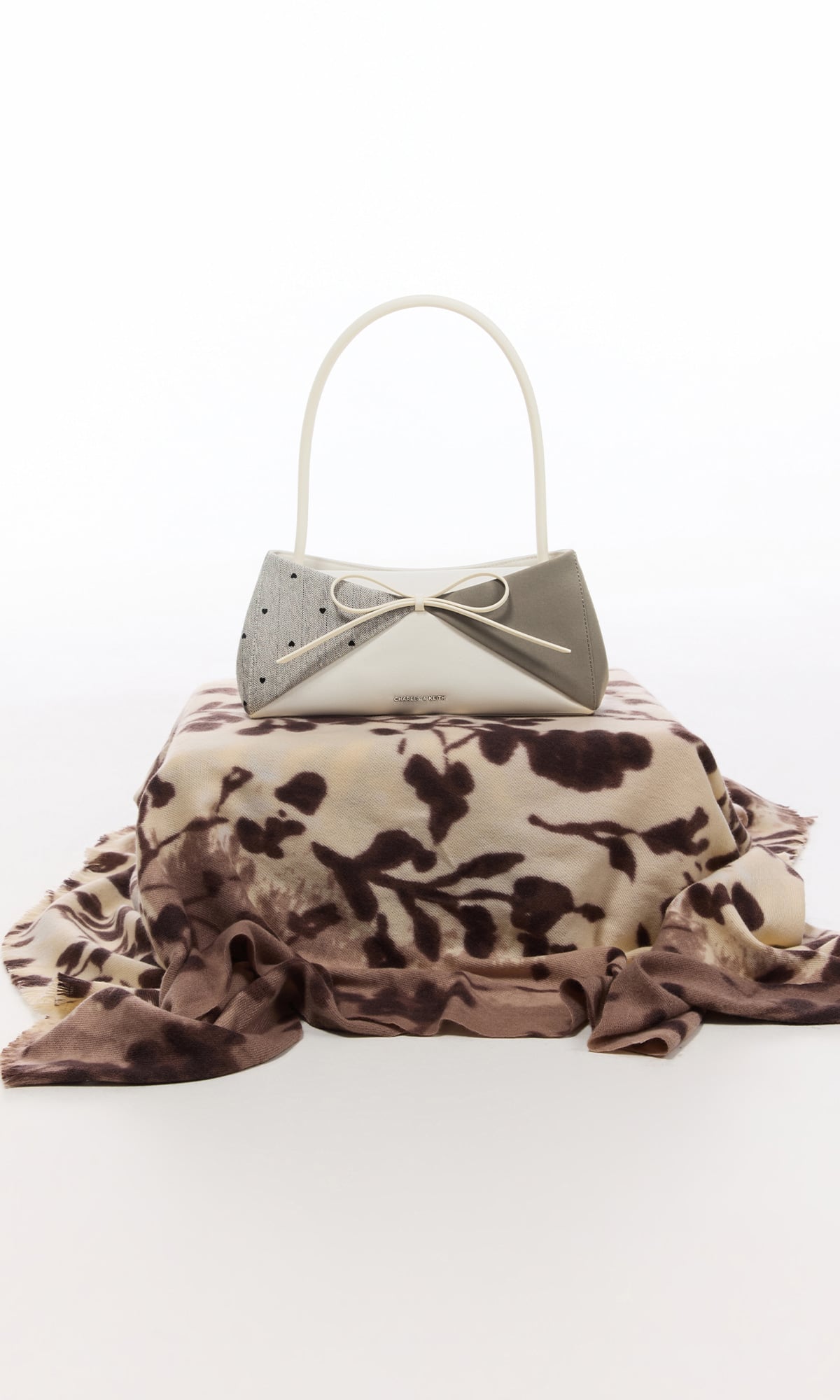 Hazel Striped Bow Panelled Top Handle Bag, Hazel Striped Bow Panelled Shoulder Bag - CHARLES & KEITH