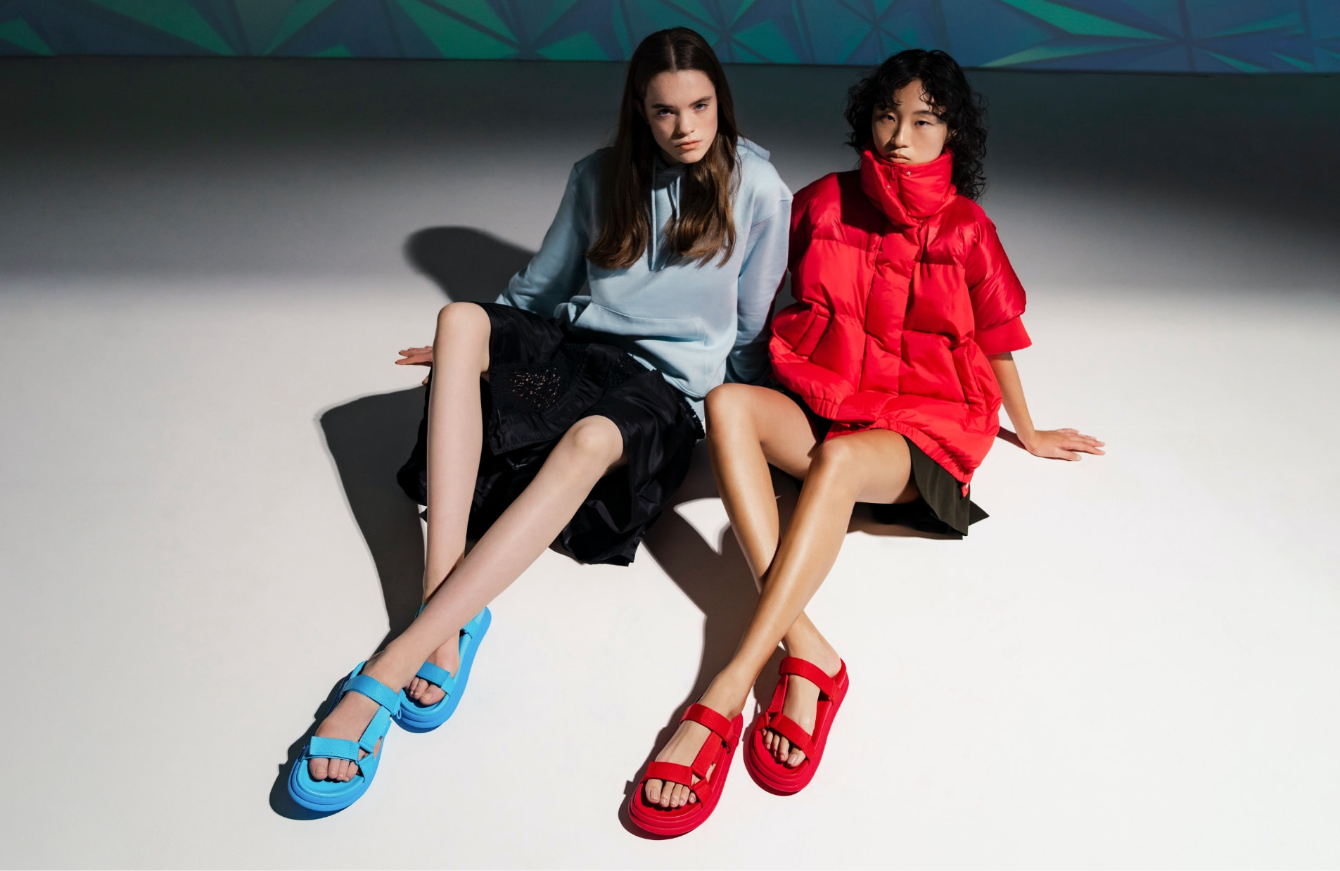 Women’s Polyester Velcro Strap Sports Sandals in red and blue - CHARLES & KEITH