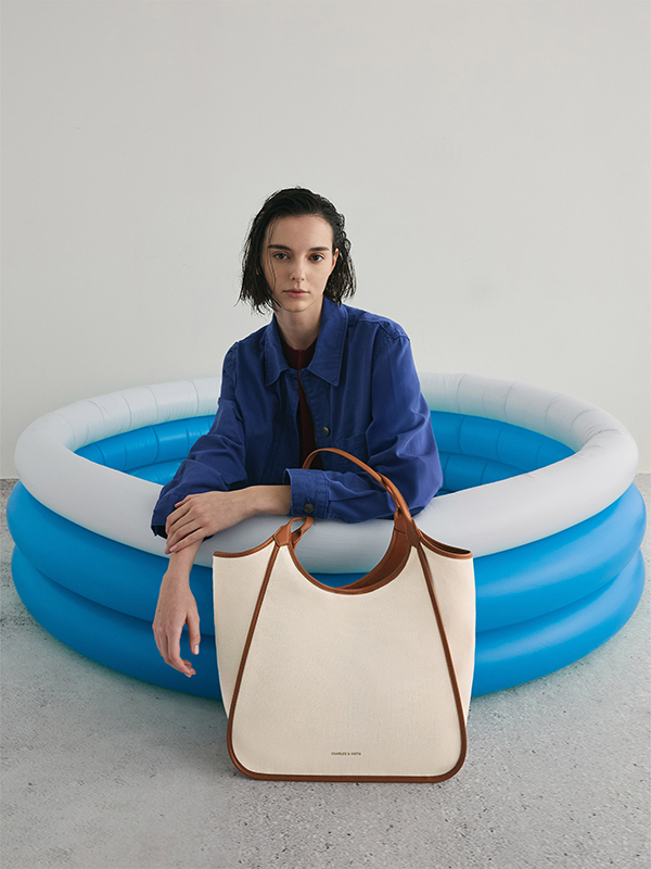 'Sianna Canvas Contrast-Trim Tote Bag - CHARLES & KEITH