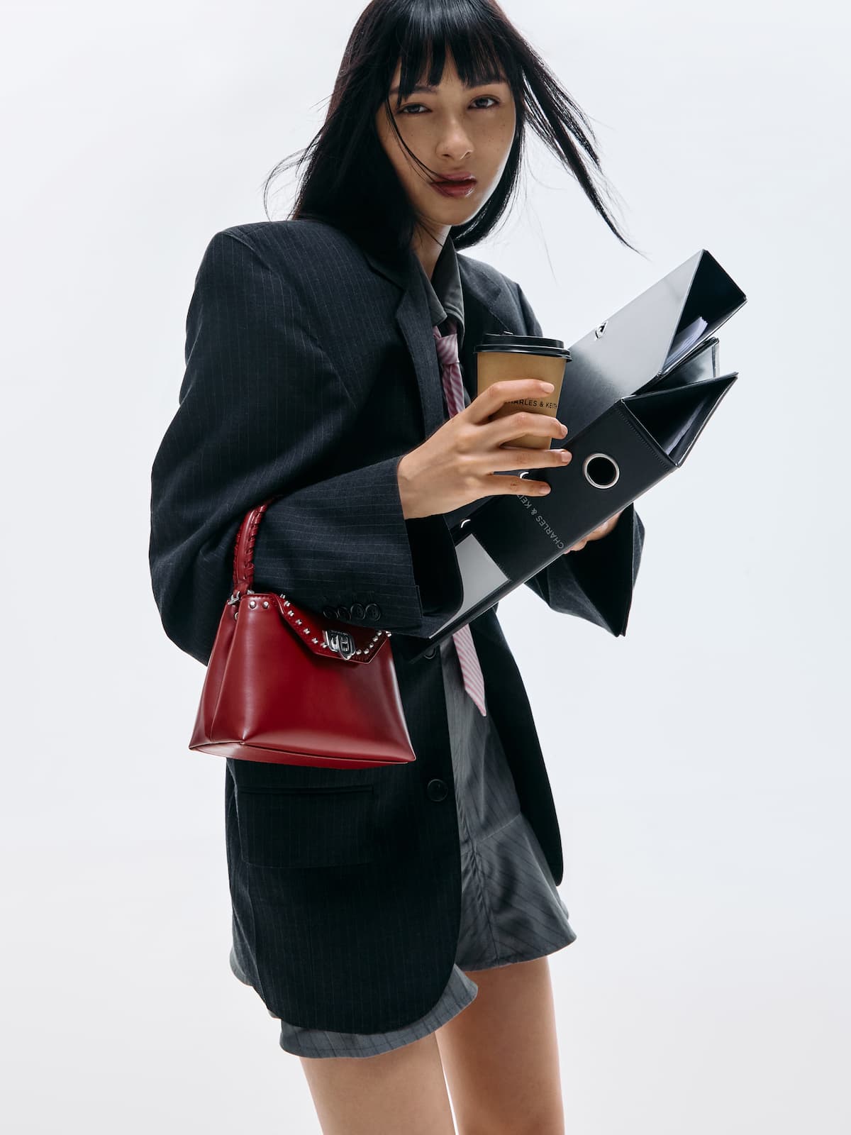 Red Arwen Studded Top Handle Bag - CHARLES & KEITH