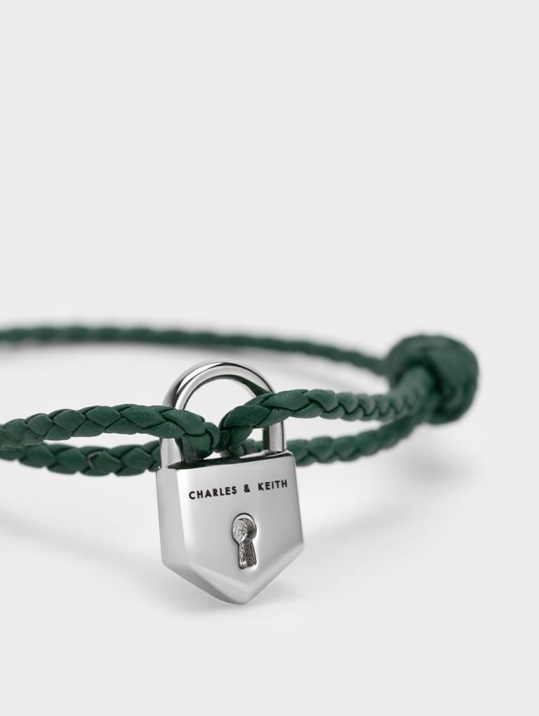 Women’s lock motif leather bracelet in green - CHARLES & KEITH