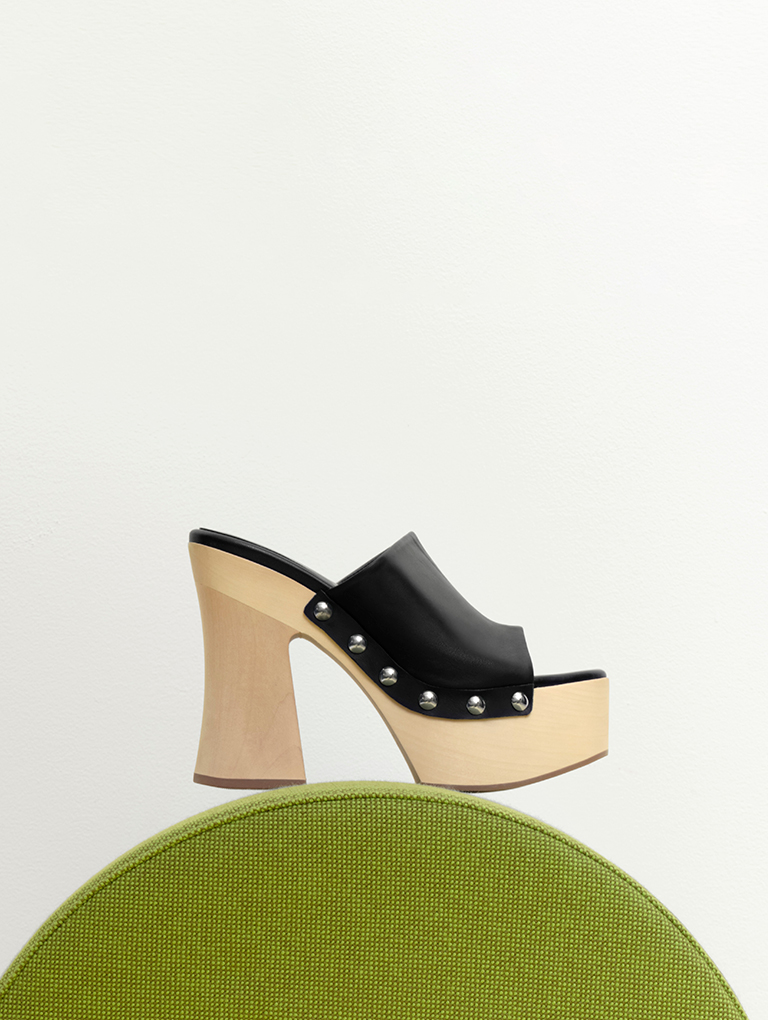 Tabitha Leather Platform Clogs in black - CHARLES & KEITH