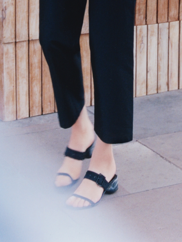 Women’s Sepphe recycled nylon grommet mules, as seen on Lily McMenamy - CHARLES & KEITH